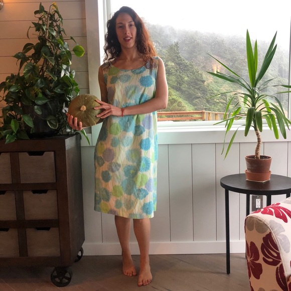 VTG 60’s Sheath Dress Size Large Blue Green Floral - Picture 8 of 9